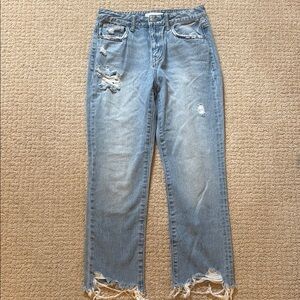 Flying Monkey Blue Straight Leg Jeans with Distressed Details